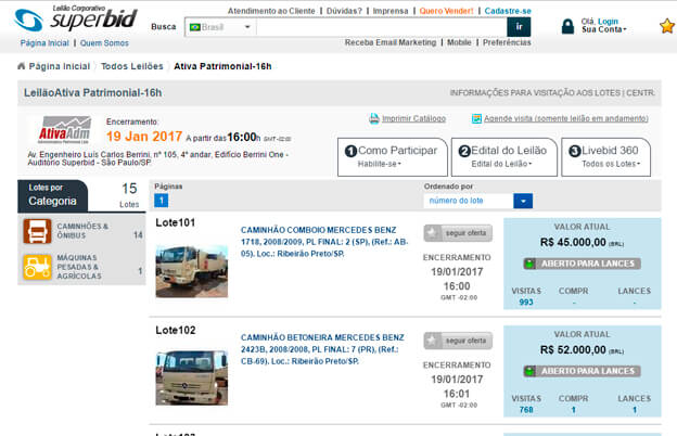 Ativa Patrimonial promove leilão de veículos e máquinas pesadas