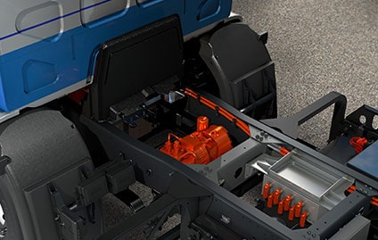 Motor do DAF LF Electric é alimentado por uma bateria de 222 kWh, oferecendo alcance de até 220 quilômetros com o caminhão totalmente carregado